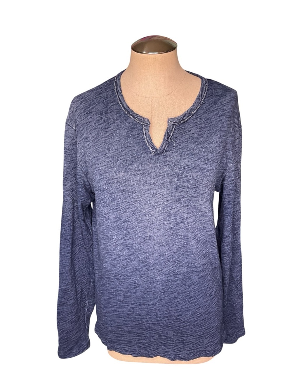 Lucky Brand True Indigo Long Sleeve Tee Small Blue Slub Knit Casual Boho Top - Picture 2 of 5